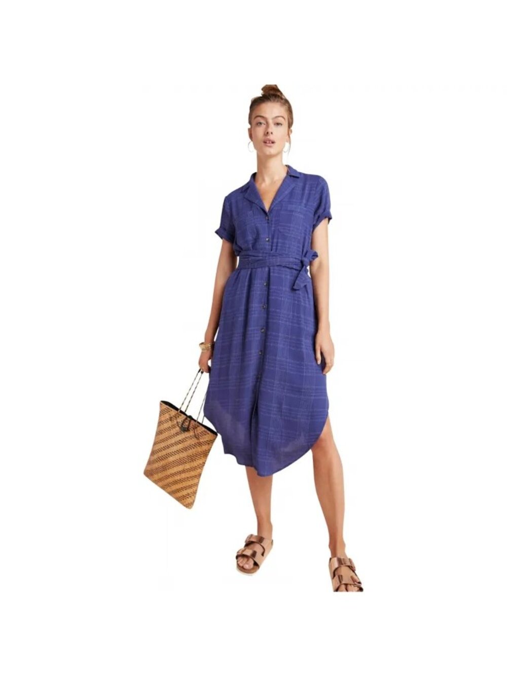 Anthropologie Maeve Aria Textured Button-Up Midi Shirt Dress Size S